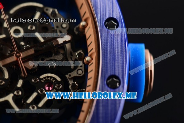 Richard Mille RM 055 Bubba Watson Asia Manual Winding Ceramic/Rose Gold Case with Skeleton Dial and Blue Rubber Strap Rose Gold Inner Bezel - 1:1 Original - Click Image to Close
